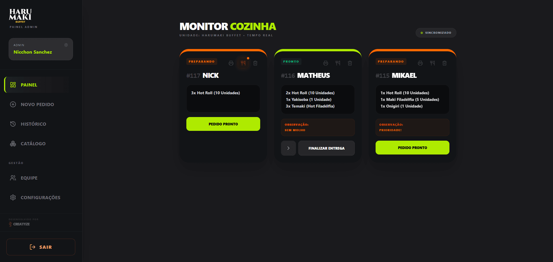 Painel Zest — gestão de pedidos em tempo real